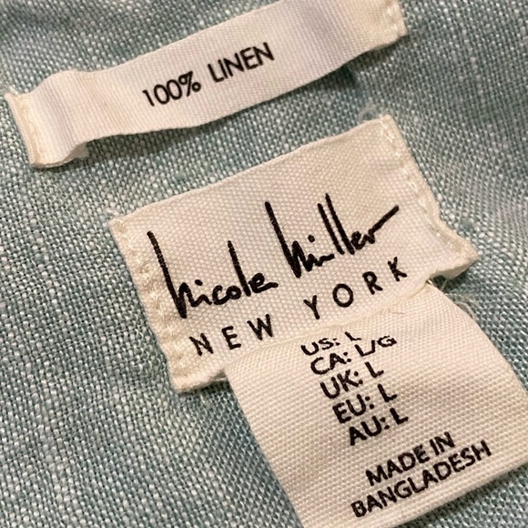 Nicole Miller 100% Linen Summer Dress Women's Sz L Sleeveless V Neck Minimalist - Picture 6 of 6